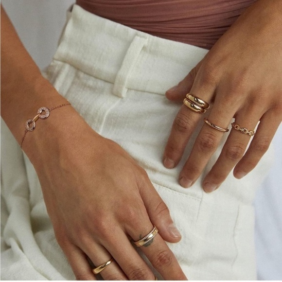 GOLD 14k Gold Plated Cubic Zirconia Hoop Chain Bracelet - Picture 6 of 6